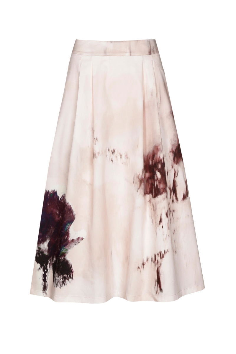 Wide pink skirt with graphic print