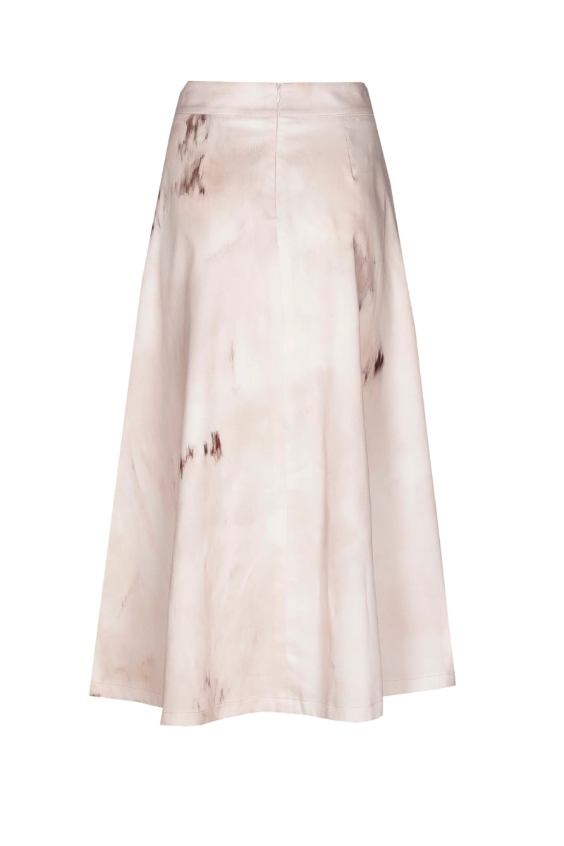 Wide pink skirt with graphic print