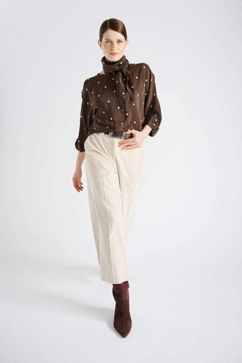 Boxy three-quarter sleeved sheer dotted top 