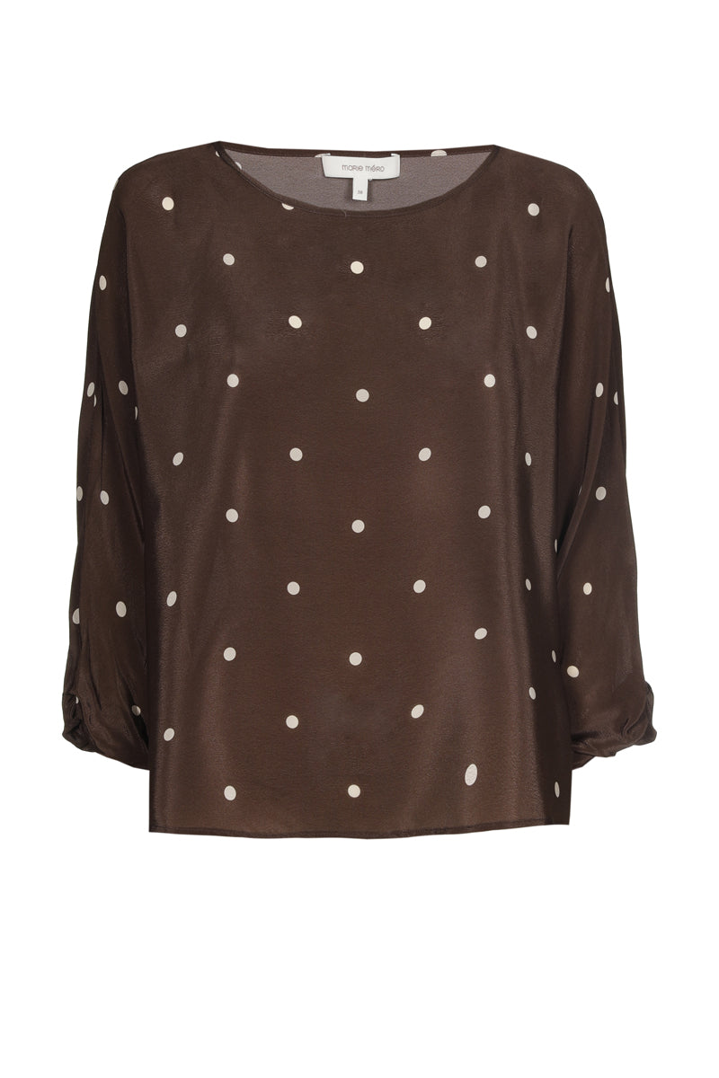 Boxy three-quarter sleeved sheer dotted top 