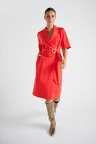 Red belted shirt-dress 