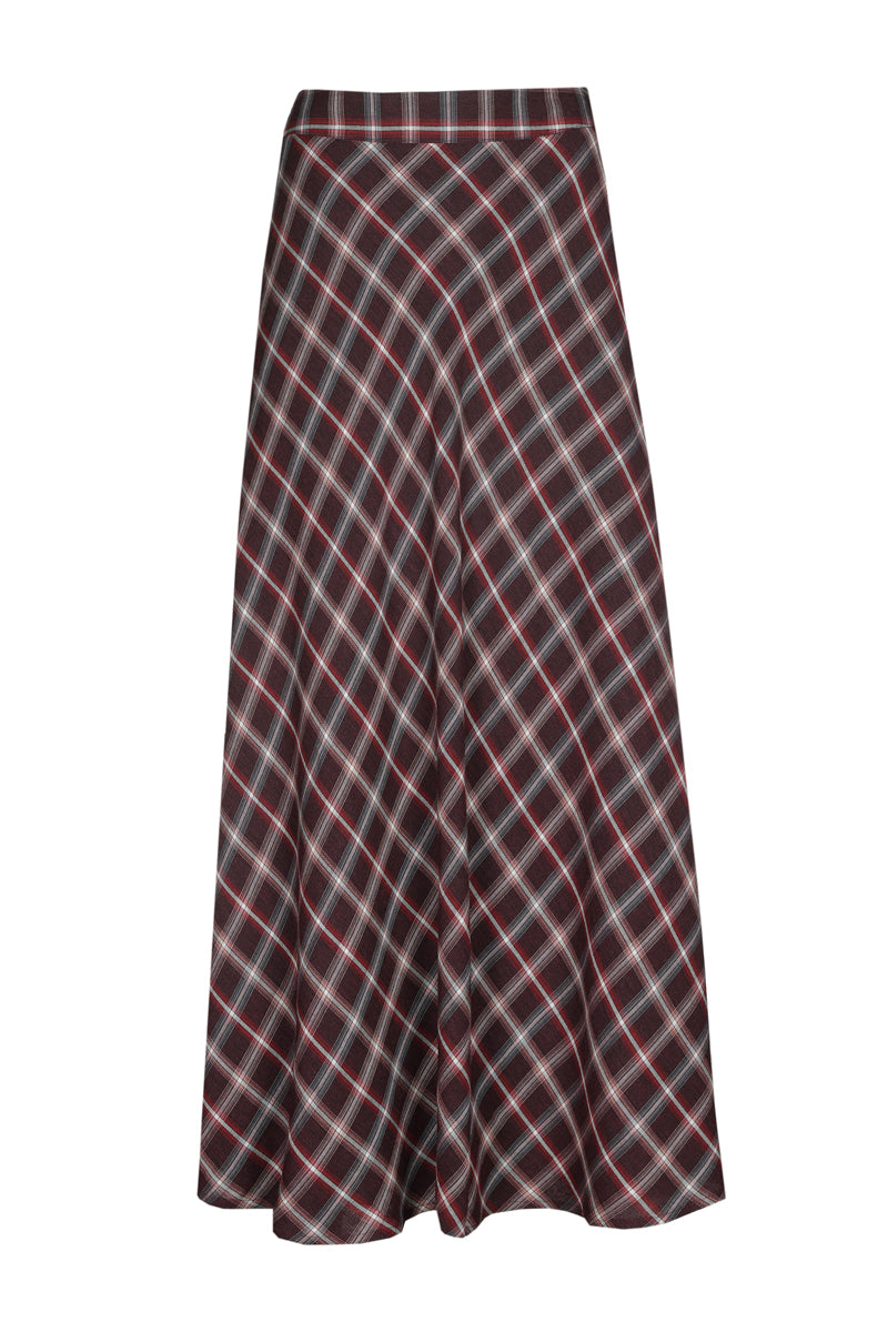 Long, slim and widening checked skirt