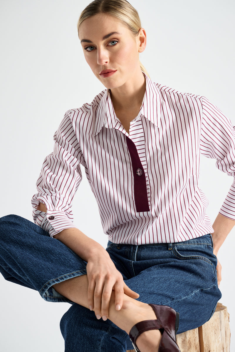 Striped tunic-blouse with contrast collar