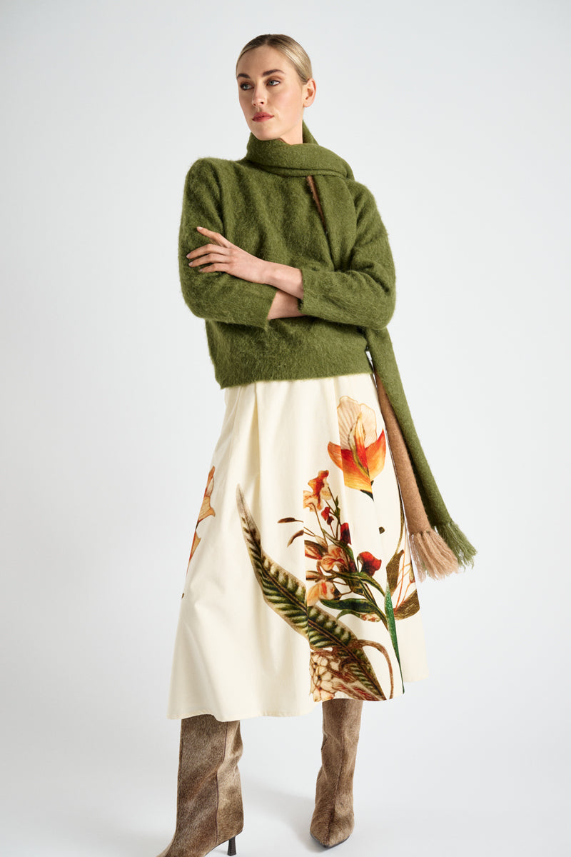 Wijde crème rok met tropische print