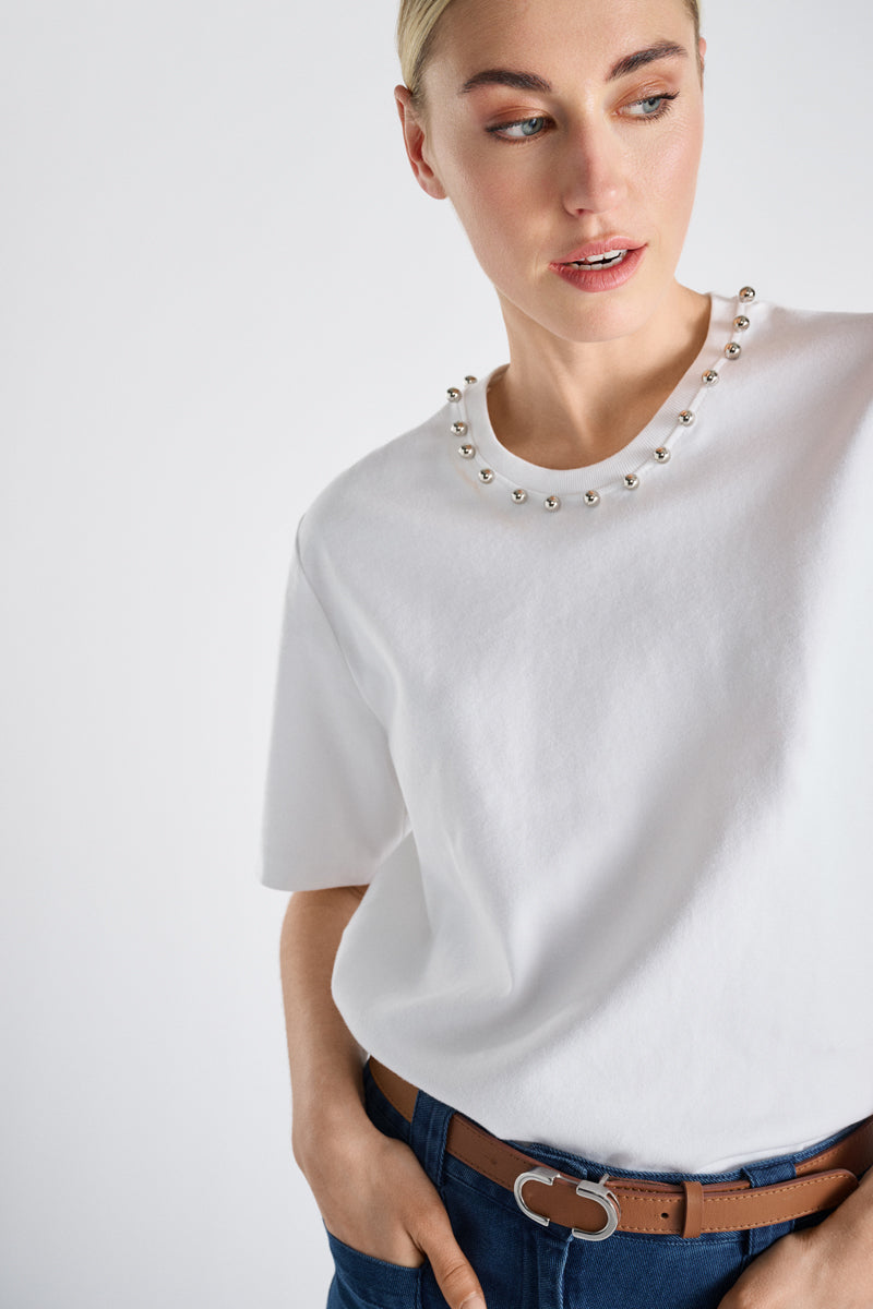 Boxy T-shirt with trompe l'oeil collar