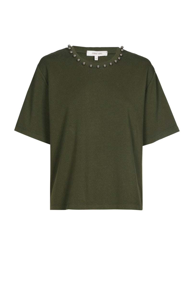 T-shirt boxy kaki avec col trompe-l'oeil 