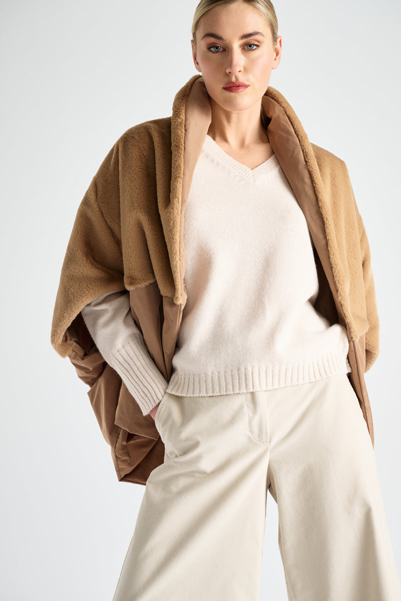 Cape-parka camel matelassée doublure polaire