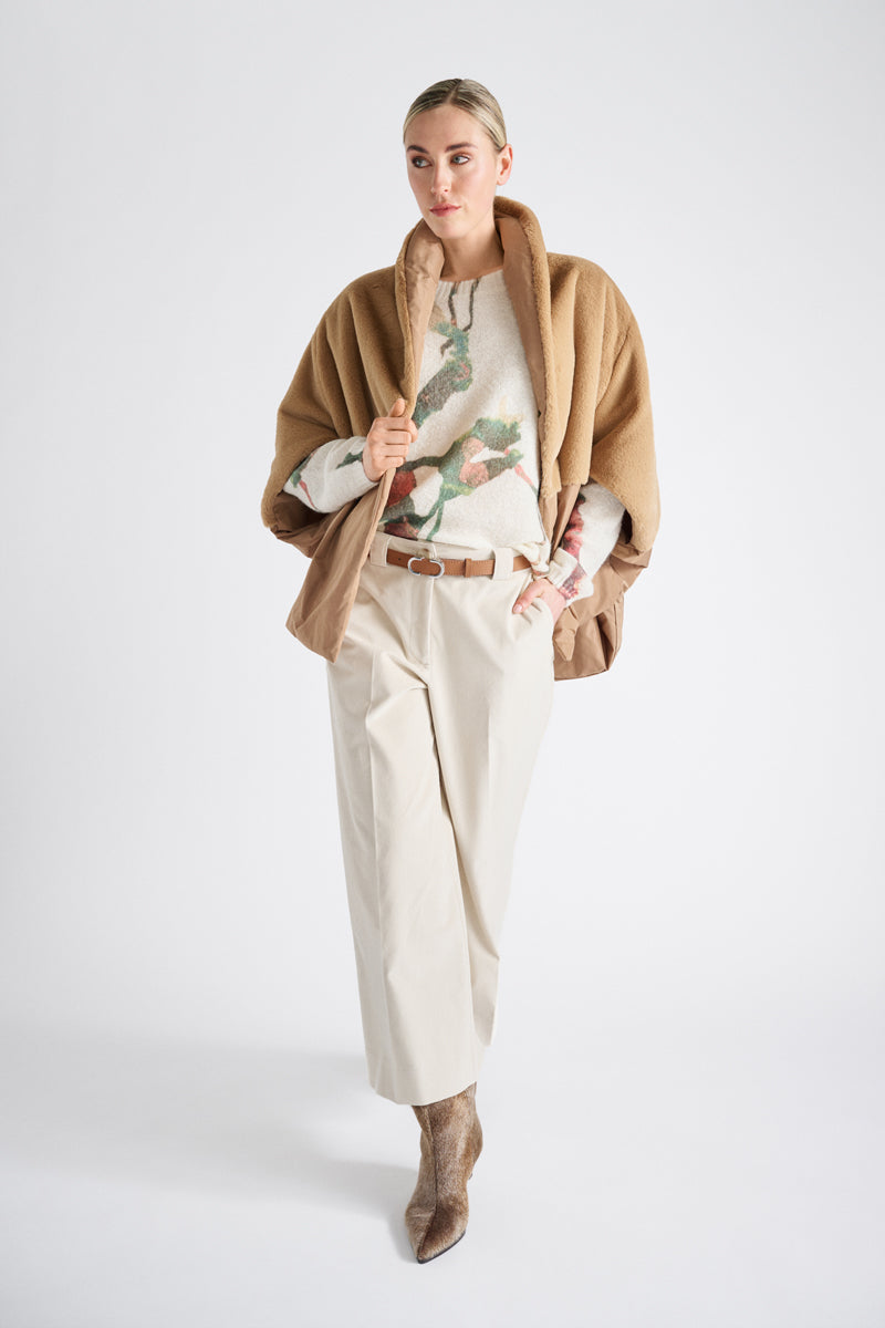 Short camel reversible padded and lined jacket
