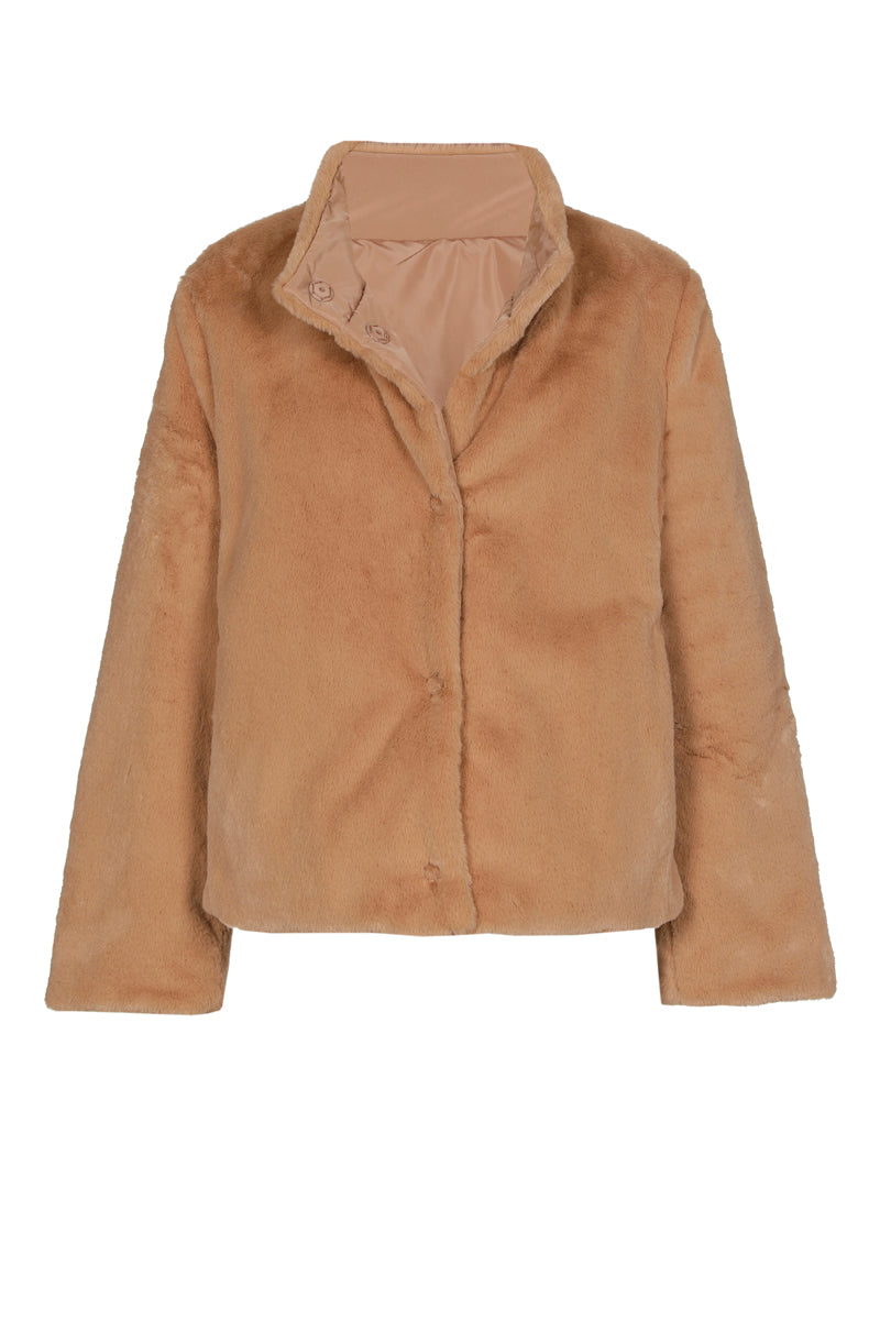 Short camel reversible padded and lined jacket