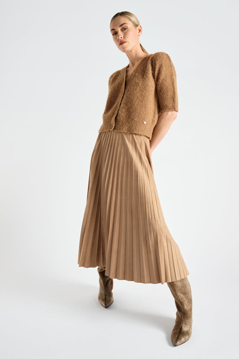 Jupe midi camel plissé soleil