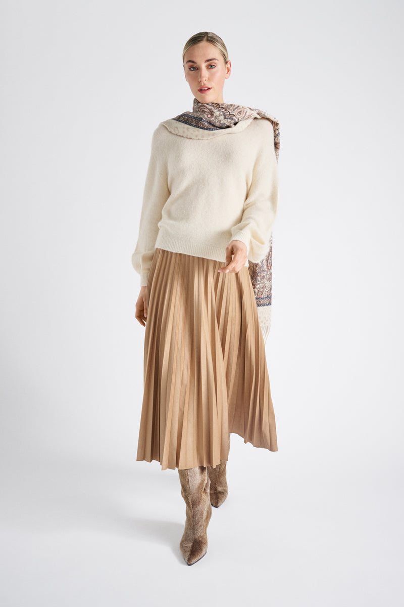 Jupe midi camel plissé soleil