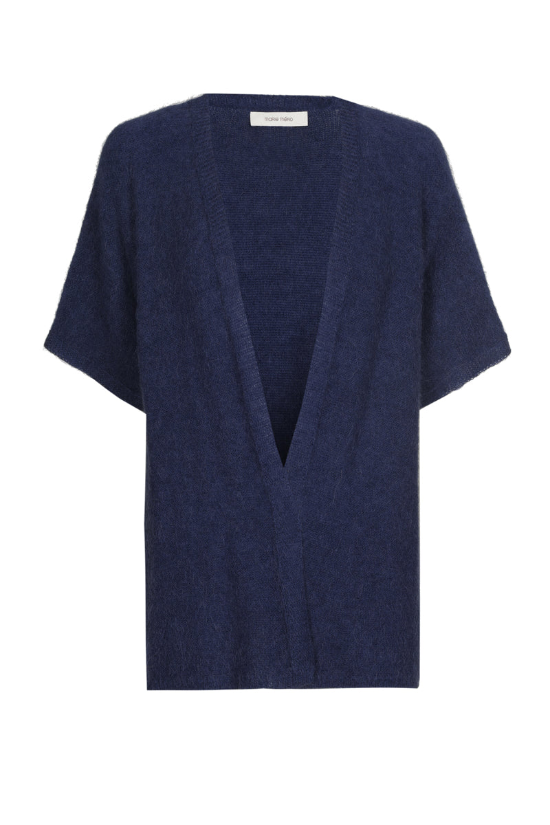 Open blauwe cardigan met korte mouw
