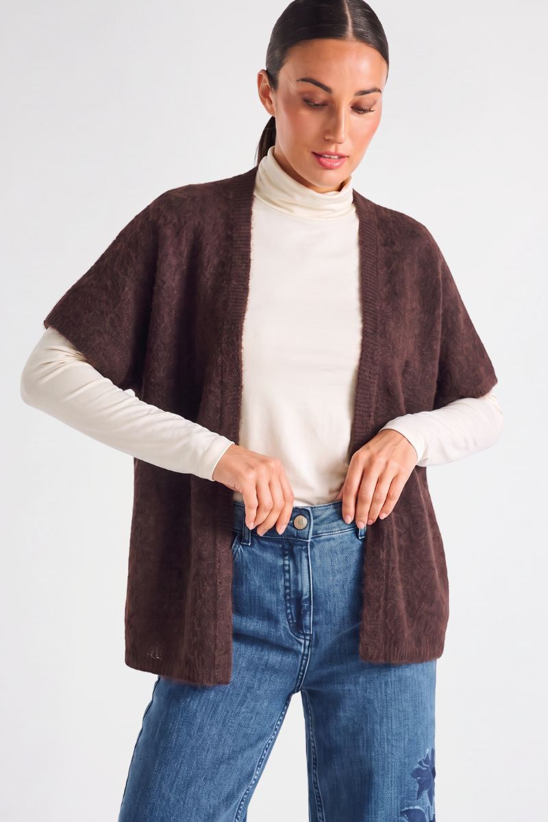 Cardigan ouvert marron à manches courtes