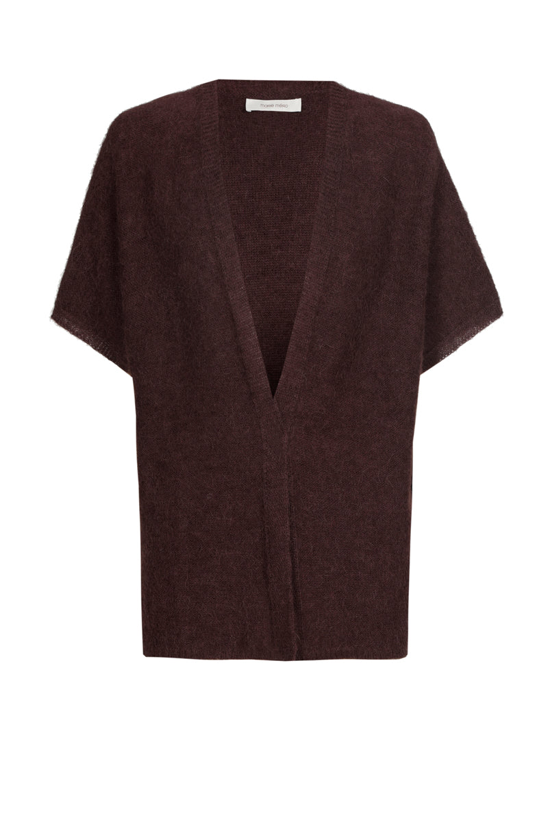 Open front short sleeve brown cardigan