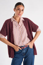 Open bordeaux cardigan met korte mouw