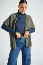 Open kaki cardigan met korte mouw