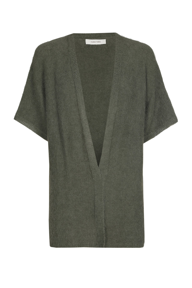 Open kaki cardigan met korte mouw