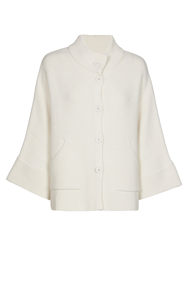 Buttoned ecru cape-sweater with turtleneck