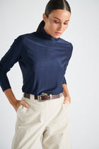 Basic blue roll-neck with gathered sleeve