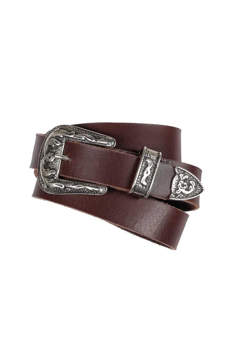 Bruine cowboy riem met zilveren gesp