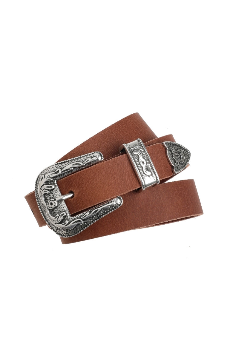 Camel cowboybelt with silver buckle
