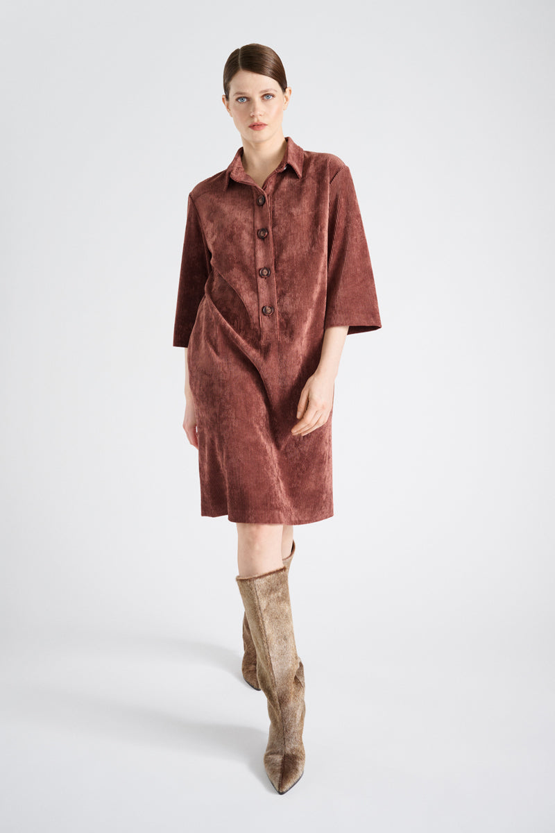 Straight shirt dress in velour