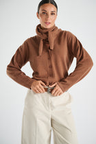 Cognac v-hals cardigan