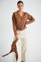 Cognac V-neck cardigan 