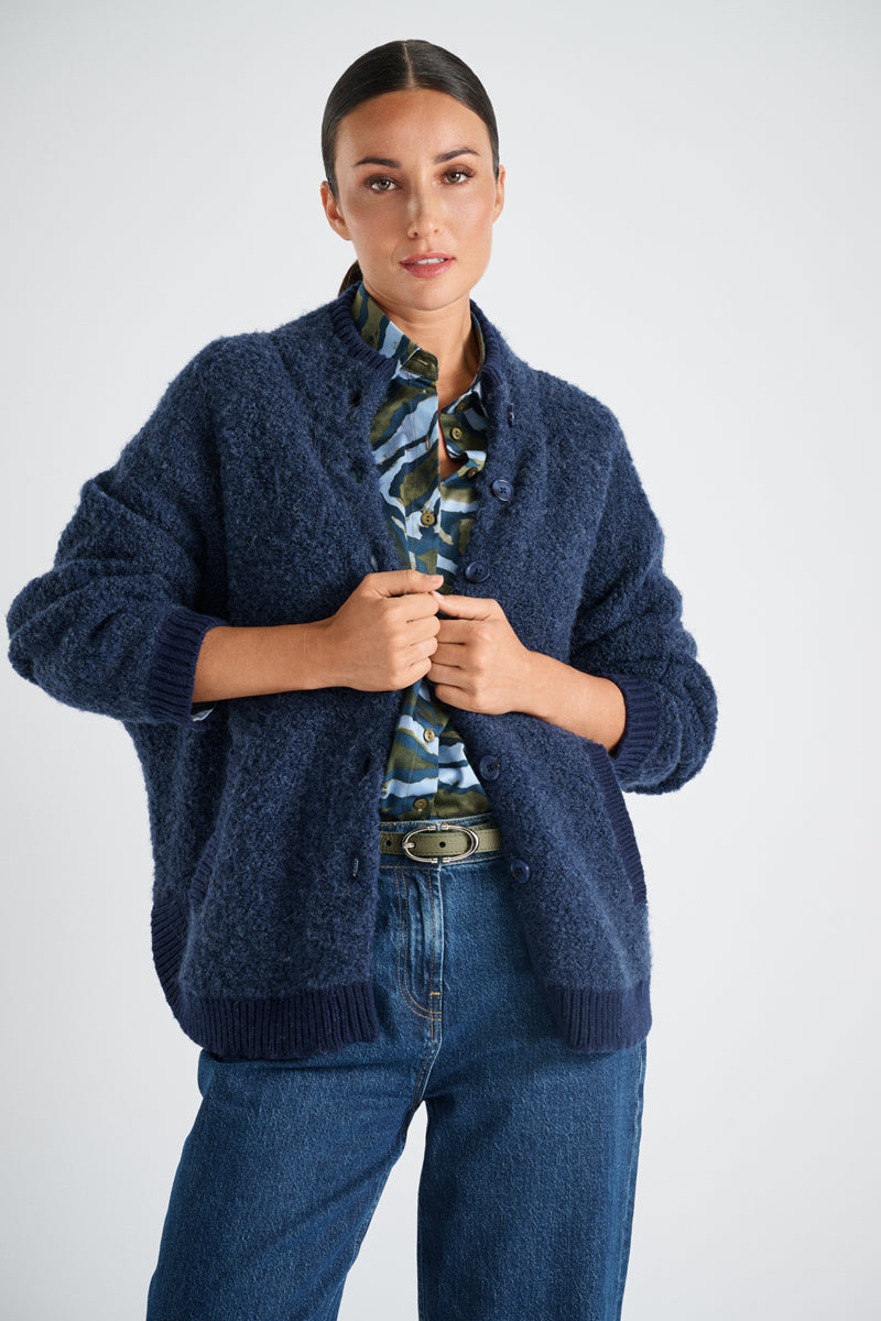 Denim college cape-cardigan
