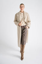 Cream wool calf-long coat