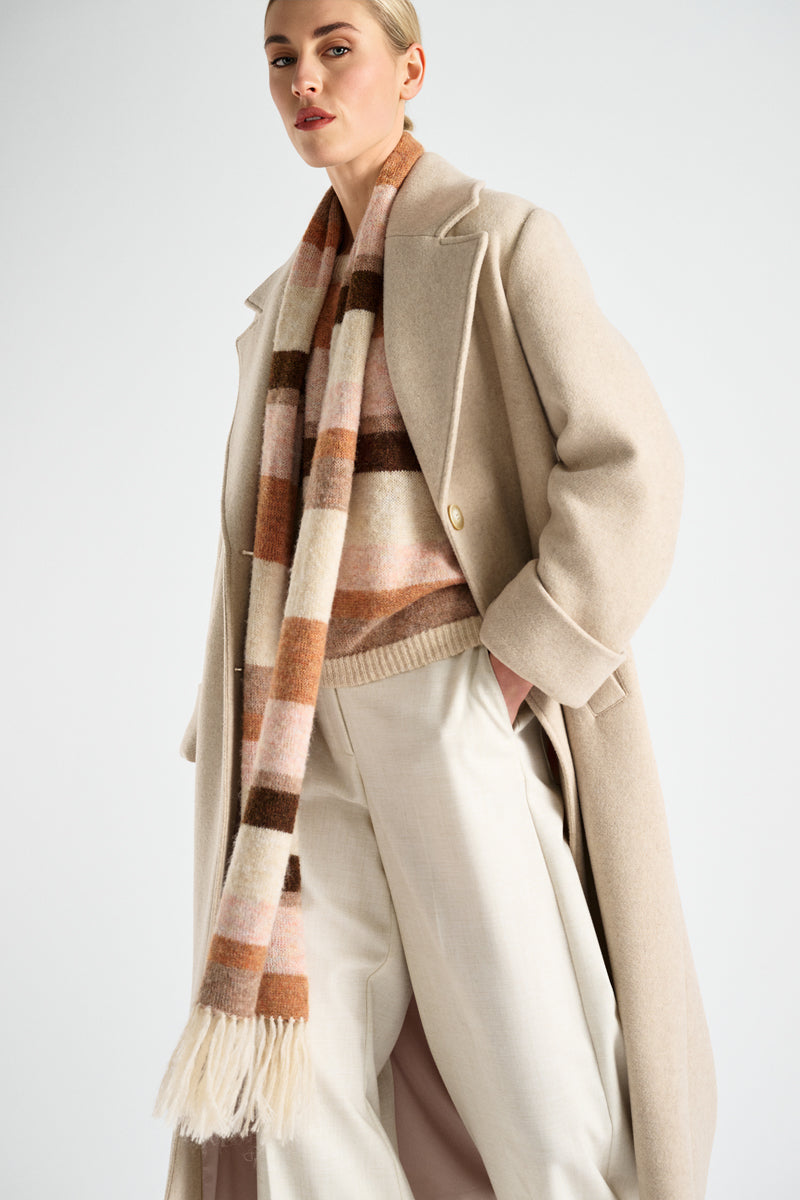 Cream wool calf-long coat