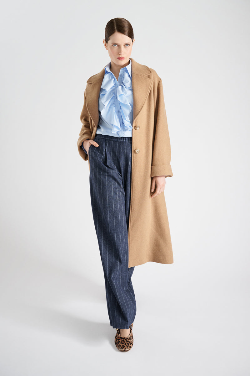 Camel wool calf-long coat