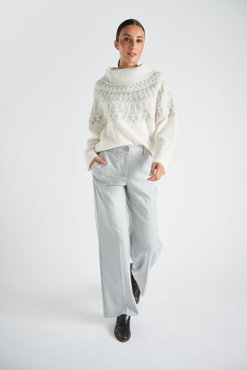 Noorse jacquard trui met watervalkraag