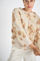 Jacquard camel mohair sweater with mock neck