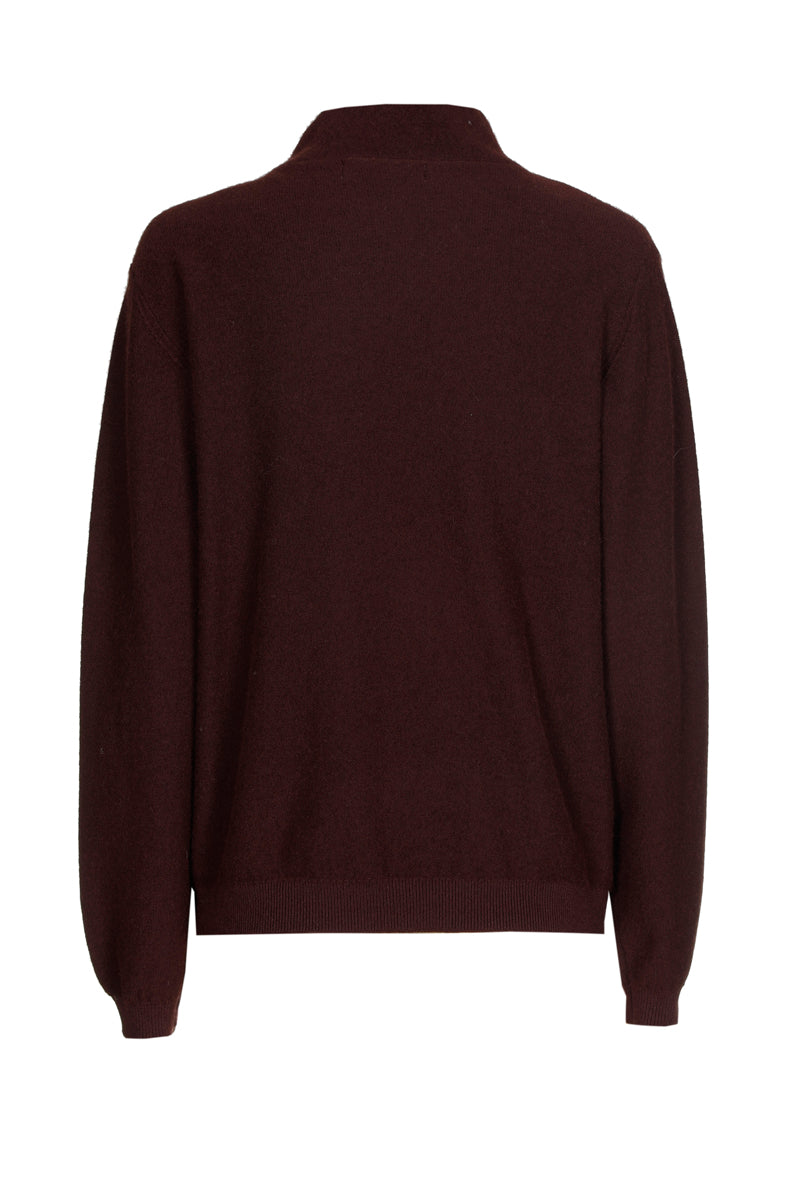 Bruine wol-mohair trui met sjaalkraag