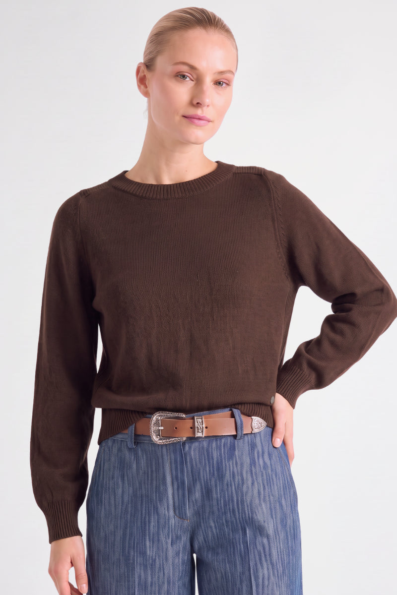 Boxy brown sweater with boat neck