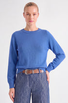 Boxy cobalt blue sweater with boat neck 