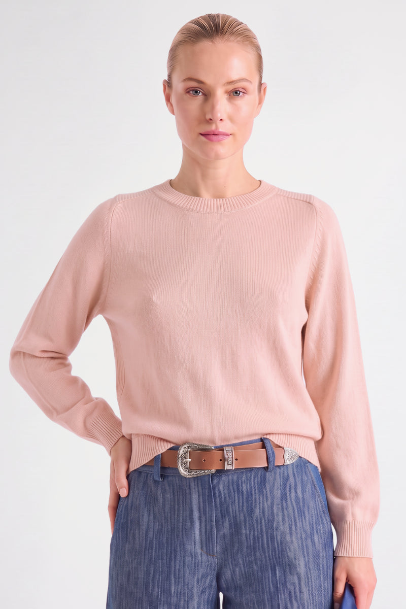 Boxy pink sweater with boat neck