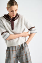 Pull graphique gris-marron alpaga