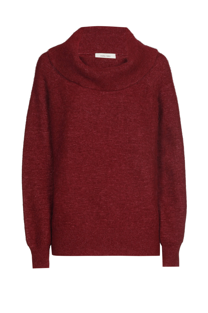 Fluffy burgundy alpaca sweater with large rollneck