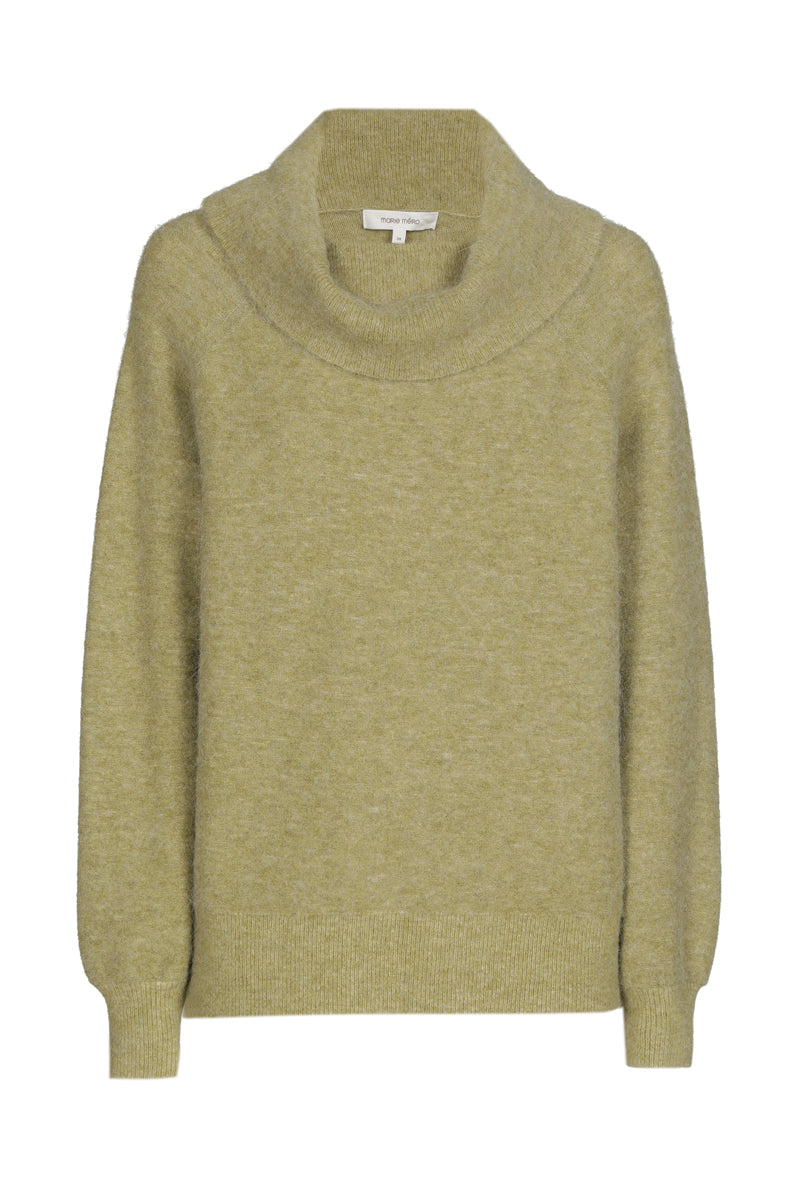 Olijfgroene alpaca trui met grote kraag