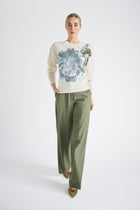 Pull écru en alpaga-laine imprimé fleuri