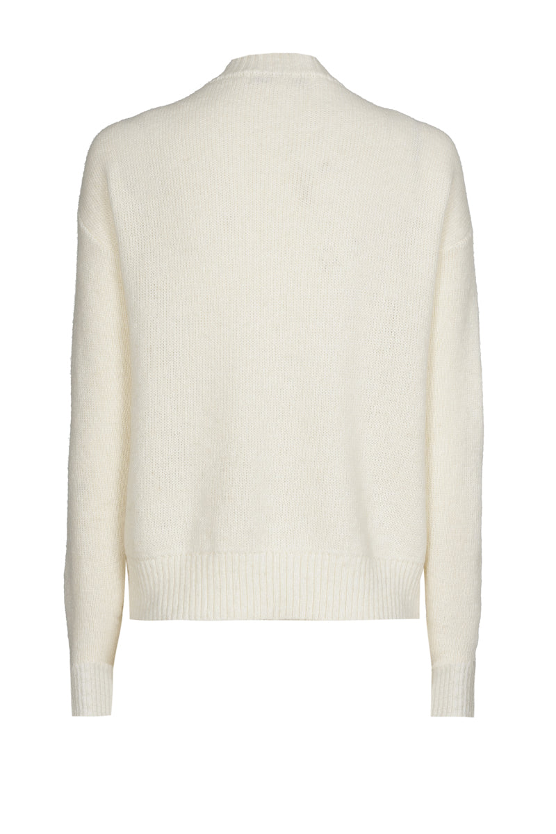 Pull écru en alpaga-laine imprimé fleuri