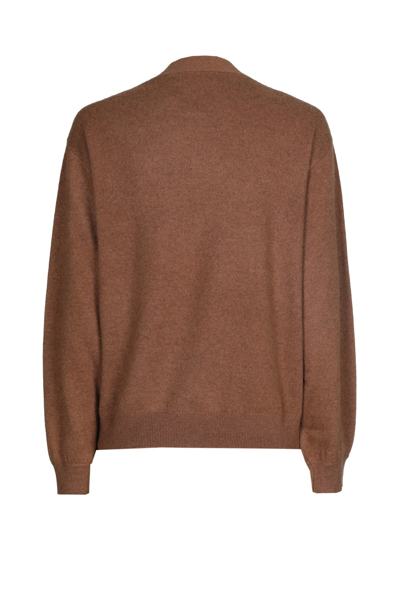Fine cognac cashmere-wool sweater with bow collar
