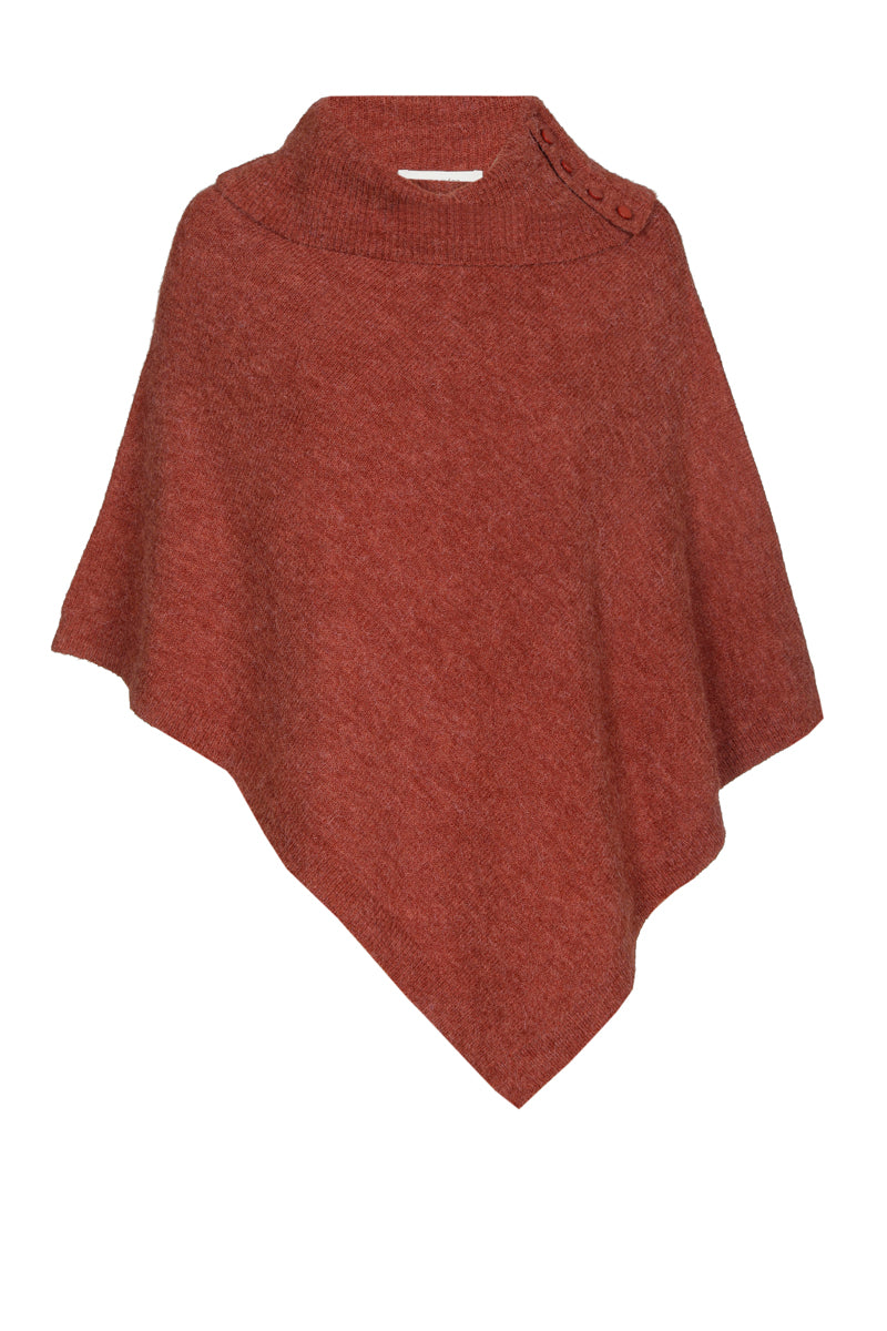 Roestkleurige cape met ruime rolkraag
