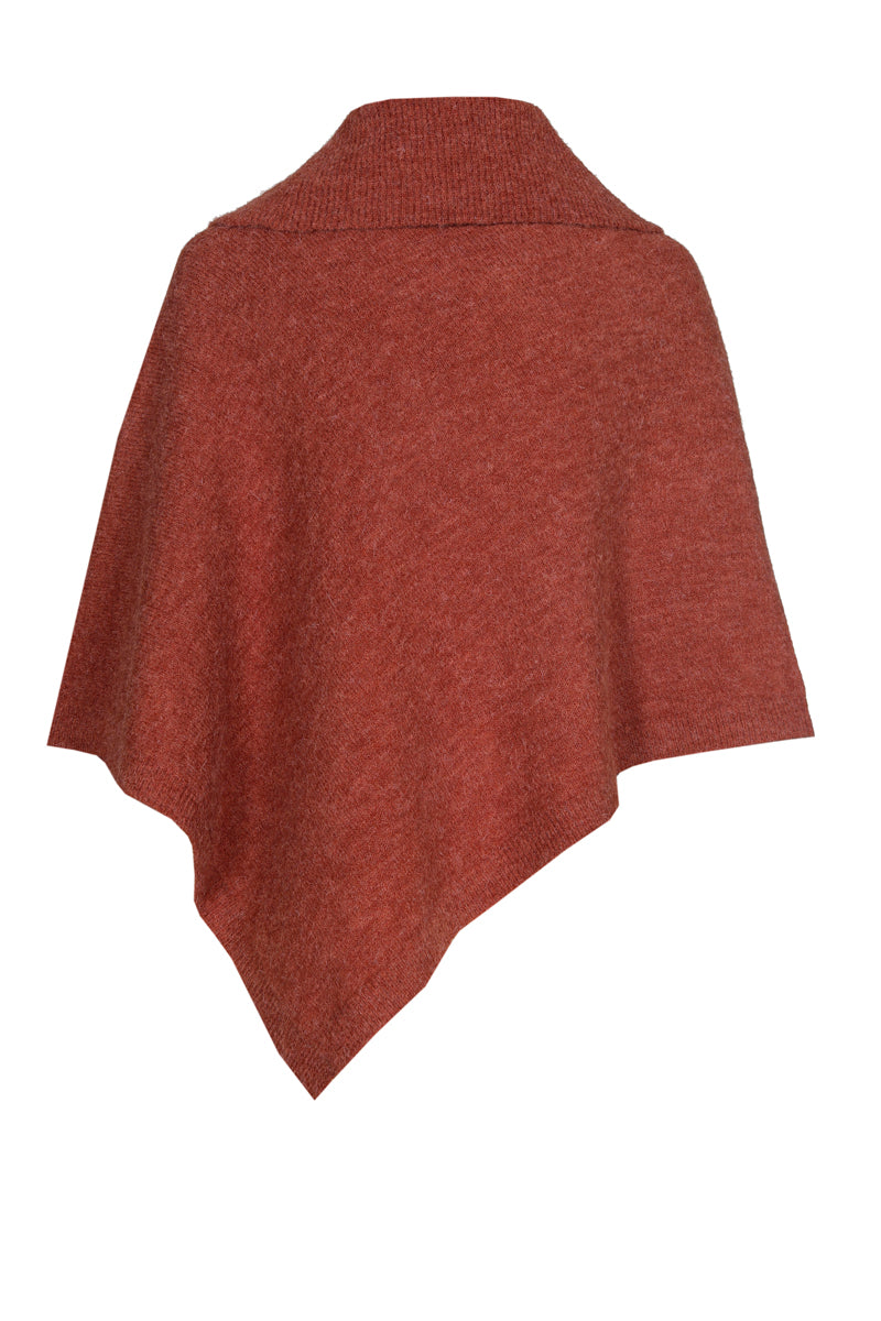 Roestkleurige cape met ruime rolkraag