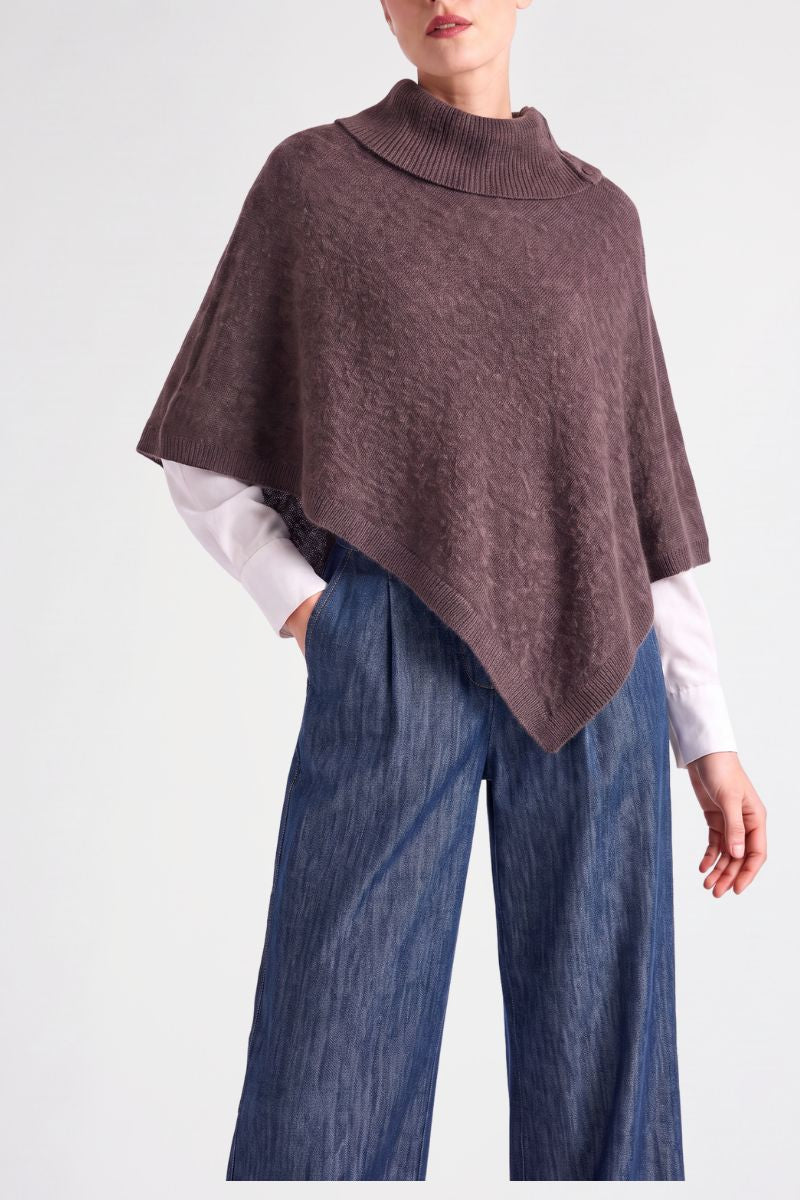 Brown cape with a loose roll neck 