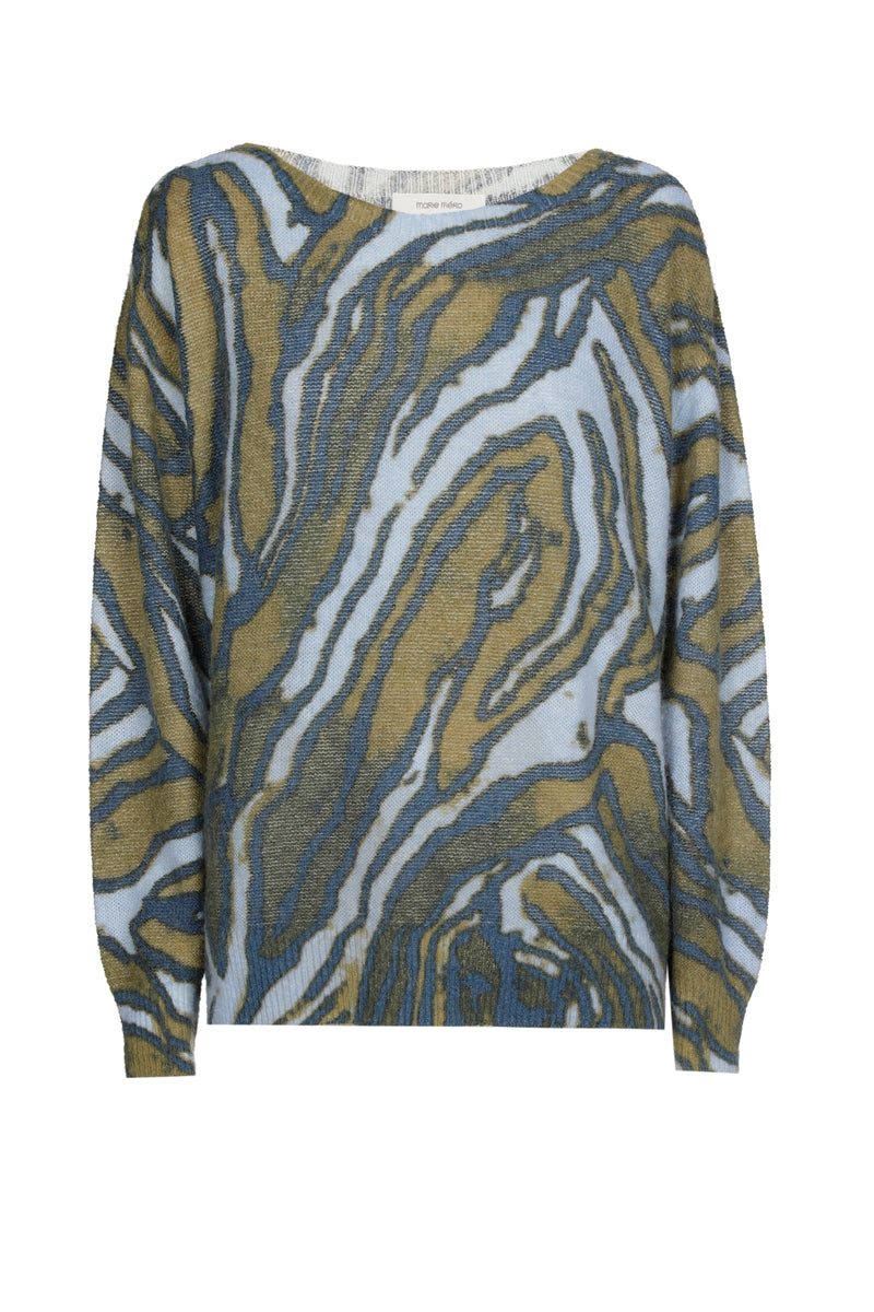 Pull en alpaga-laine bleu imprimé graphique