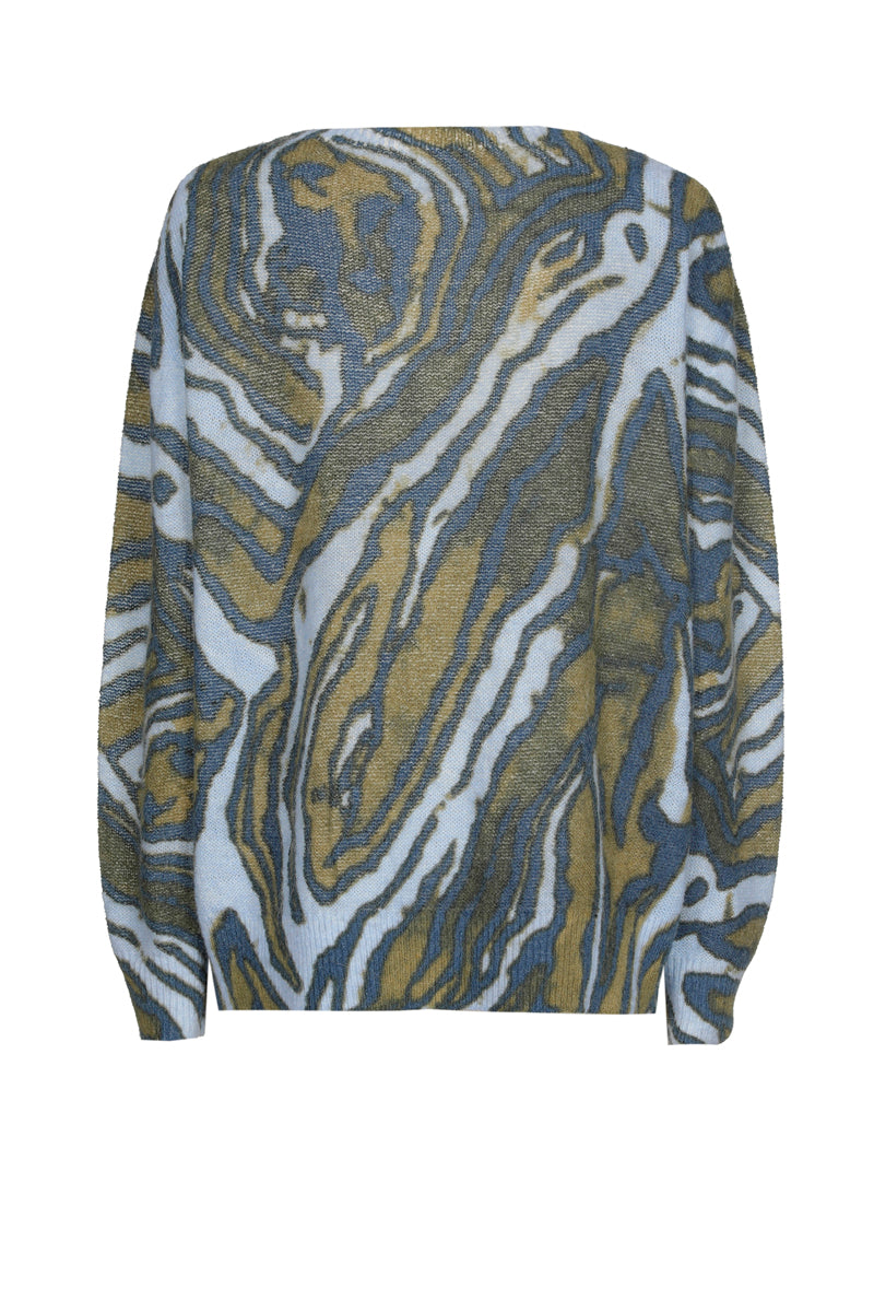Pull en alpaga-laine bleu imprimé graphique