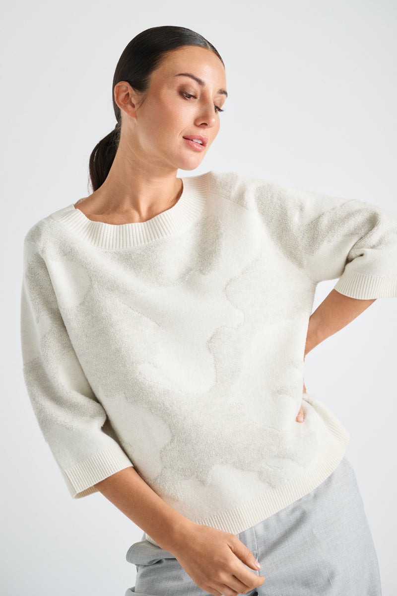 Wide cream sweater with jacquard pattern
